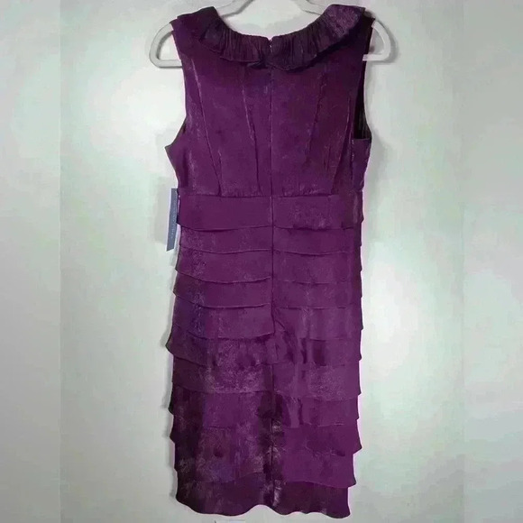 London Times Shimmering Purple Tiered Chiffon Sheath Dress Women’s Size 8 - Picture 6 of 14